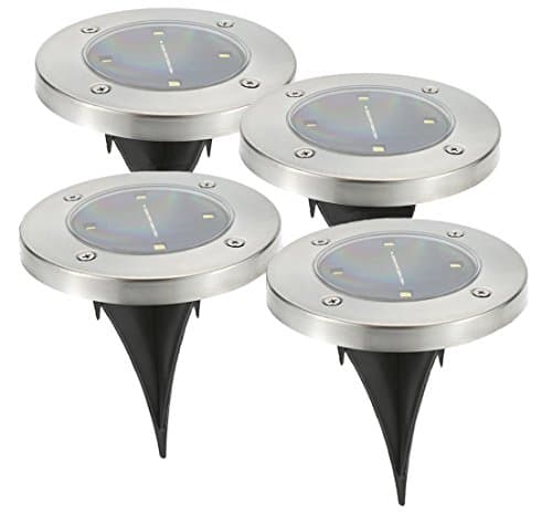 TUTU TECH Solar Ground Light with 4 LEDs, Waterproof Garden Path Landscape Lighting with Light Sensor, SGL-01, Pack of 4, White