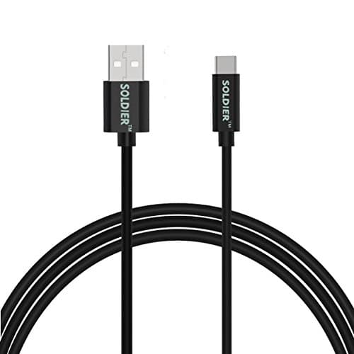 USB-C to USB-A [SOLDIER] Data Charging Cable (5ft) for Samsung S8, S8 Plus, new MacBook, ChromeBook Pixel, Nexus 5X, Nexus 6P, Nokia N1 Tablet, OnePlus 2, Asus Zen AiO, and Other USB C Devices-Black