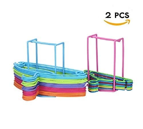 HTTH 2Pcs Standing Clothes Hanger Stacker Holder Hold Up to 30 Plastic Material (White+Green)