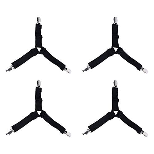 Set of 4 Pcs Sheet Fasteners, Adjustable Elastic Bed Sheet Holder Straps 3 Way Triangle Bed Sheet Keeper Straps Clips for Mattress Cover Holder Sofa Cushion - Black
