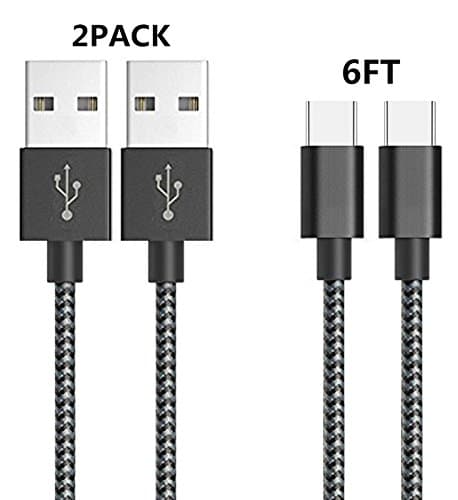 USB Type C Cable (2Pack), Nylon Braided USB C to USB A Sync & Charging Cable for Samsung Galaxy Note 8,S8,S8 Plus,S9,S9Plus,Apple New Macbook,LG G5/G6/V20,Nexus 5X/6P,Pixel XL.(Space Grey) (6FT)