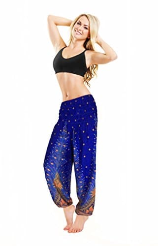 CJ Intertrade Elephant Pants Harem Pants Size S,M,L,XL,2XL Hippie Boho Yoga Bohemian Pants (XL, Blue Peacock)