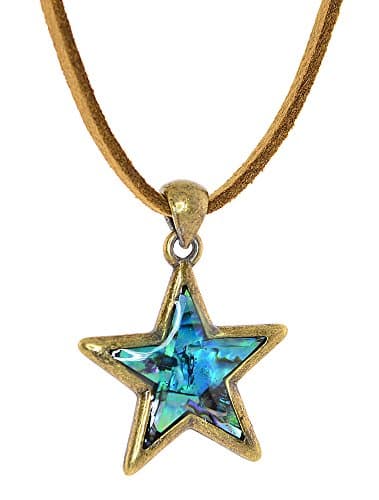 Abalone Shell, Leather Cord Star Pendant Necklace (Blue)