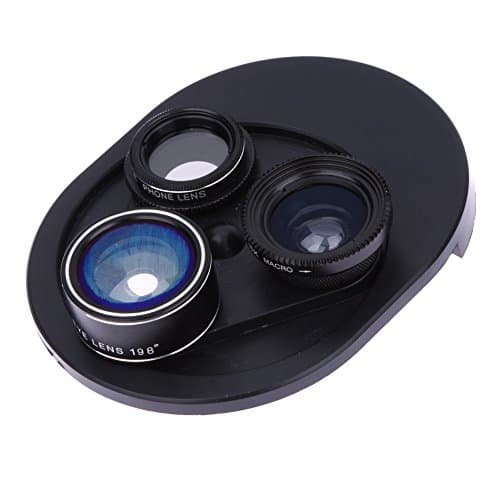 Universal 4 in 1 Clip-on Camera Lens Kit Fish Eye Lens, Wide Angle Lens + Macro Lens, CPL Lens for iPhone 7 iPhone 6/6 Plus/6S/6S Plus/5/5S and Cell Phone Camera Lenses (Black)