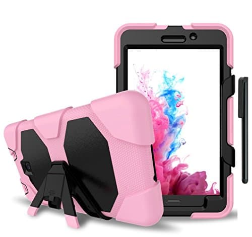 Samsung Galaxy Tab A 7.0 Case(SM-T280),3in1 Heavy Duty Shockproof Armor Three Layer Hard Hybrid Impact Resistant Defender Full Body Protective Kickstand Case with Screen Protector + Stylus Pen - Pink