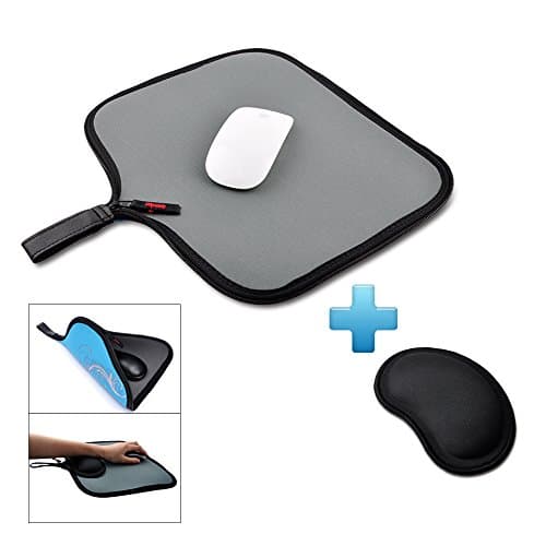 Electronic Storage Bag Function Mouse Pads with Wrist Set,Qcute Mouse Mat and Stitched Edges Wrist Rest Support Sets Electronic Carrying Bag For Business Trip Travel (Blue)