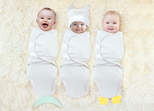 Swaddle Blanket Wrap Set - 100% Cotton, Easy Adjustable Velcro, Cute Animals Design plus Baby Bear Beanie