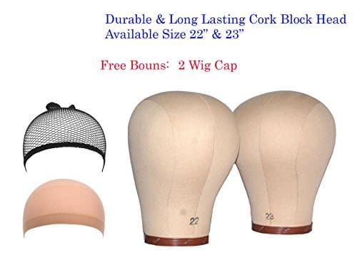 Canvas Block Head Manequin Head Wig Display With Mount Hole (CORK 22", CORK WITH BONUS)