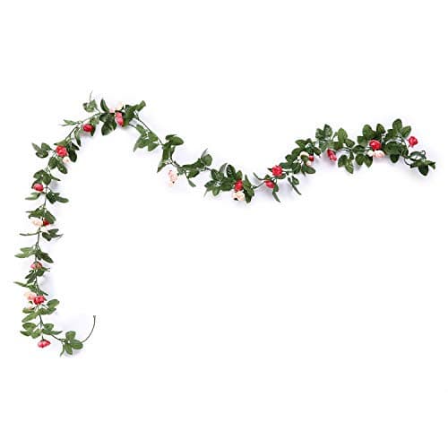 Aurdo Artificial Flowers Vine- 2 Pack 7.55 ft Handmade Pink Camellia Flower Silk Faux Greenery Vine Flowers Garlands Decoration Plants for Weddings, Home Decorations, Festivals, Parties (Pink)