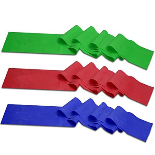 Flat Resistance Exercise Stretch Band Set - Long Bands (Light, Medium & Heavy) Ideal for Strength Training, Pilates, & Physical Therapy