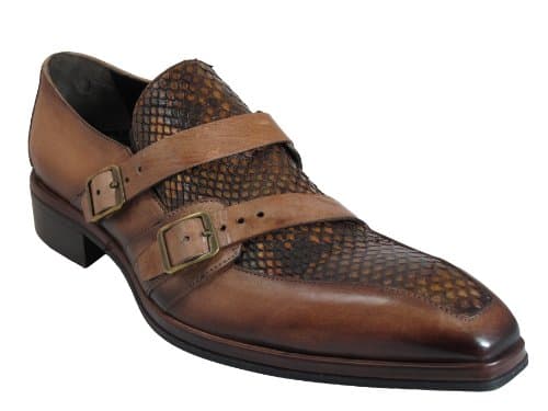 Jo Ghost 2713 Men's Python/Leather Luxurious Pointy Dressy Shoes, Cognac Size 41.5