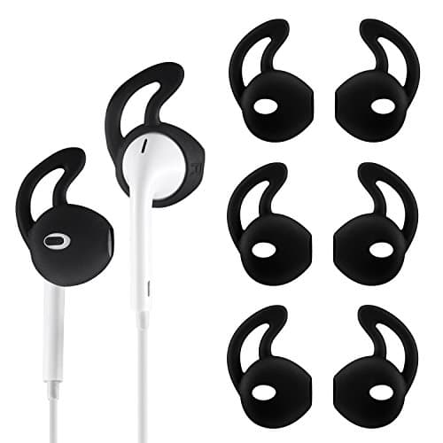 TEEMADE 6 Pieces iPhone Earpods EarHooks Silicone Cover Tips Replacement Ear Gels Buds Anti-Slip Silicone Soft Sports Earbud Tips for iPhone Headphones Earphones (Black)