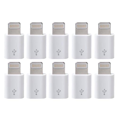 Micro USB to 8-Pin Converter Adapter Connector [Set of 10] - White - 6 / 5 / 5S/ iPod Touch / iPad Mini / iPad Air 2