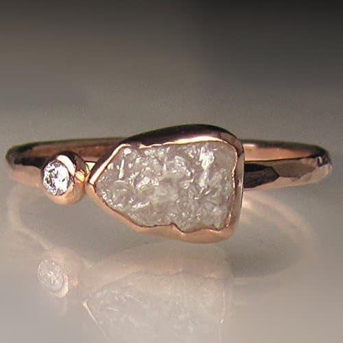 White Raw Diamond Ring in 14k Rose Gold
