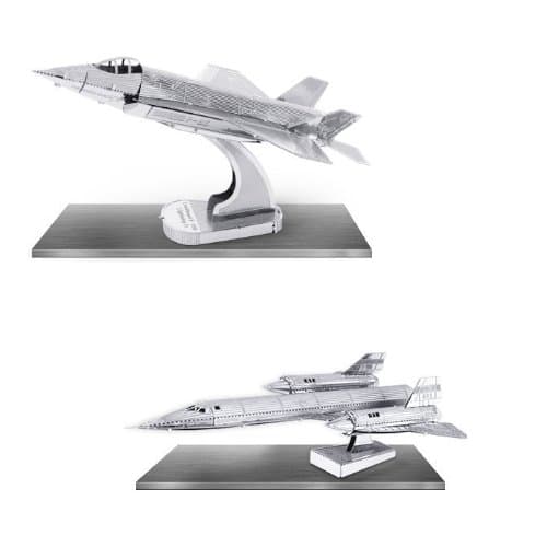 Metal Earth 3D Laser Cut Models - Lockheed Martin SR71 Blackbird AND F35 Lightning II Jet Airplanes = SET OF 2