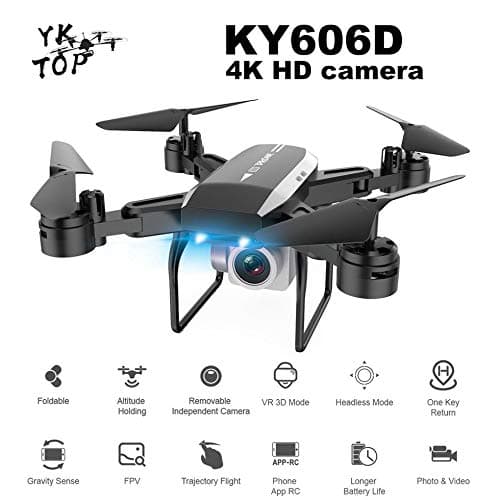 Professional KY606D RC Foldable Drone FPV Helicopter 4K Camera with 3 Battery Black