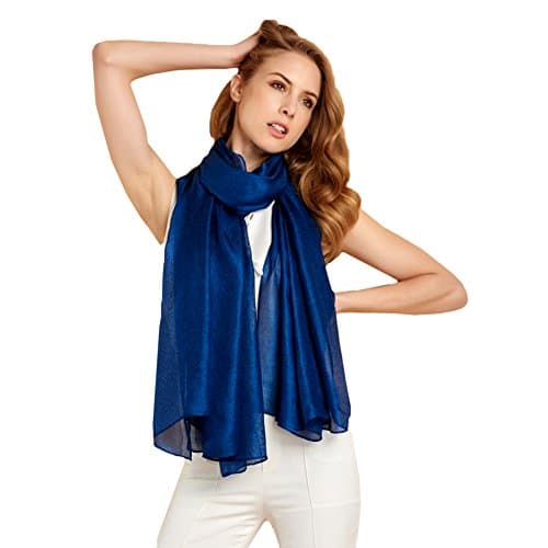 Ysiop Womens Oversized Scarf Solid Color Shiny Shawls and Wraps for Evening Weddings Sapphire