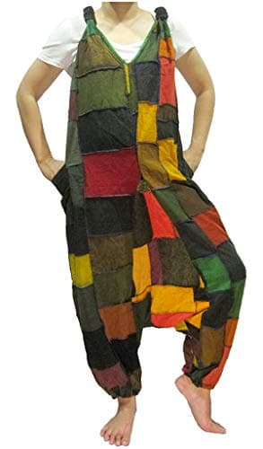 CoconutwowwWomen's Patchwork Knot Back 2-Pocket Drop-Crotch Bib Jumpsuit
