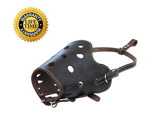 Captain Pet Breathable Real Leather Muzzle Set of 5 Size Adjustable Dog Mask for Small to Large Dogs