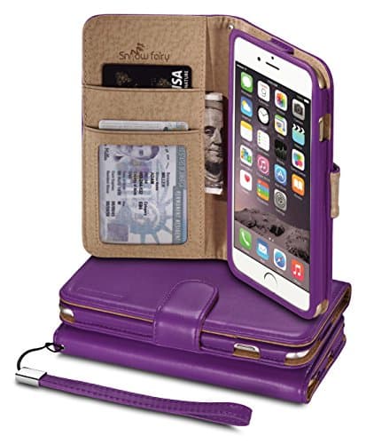 iPhone 6s Plus (5.5) Cases, iPhone 6 Plus (5.5) [Snow Fairy] Flip Cover Case [Premium Synthetic Soft Leather Wristlet Series][Card Holder][Wallet] - [Leather Fit] Wrist Strap Cases Purple