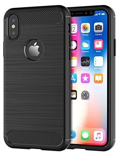 iPhone X / iPhone 10 Case , Rugged Soft Flexible Carbon Fiber TPU Offers Excellent Protection ,Bumper Frames for great Shock Absorption ( Black)