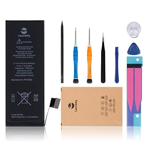 Battery For Model iP 5s &amp; 5c-Repair Tools Kits and and Instructions,Replace Your Battery In 15 Min - 1 Year Warranty [Li-ion 3.8V 1560mAh]