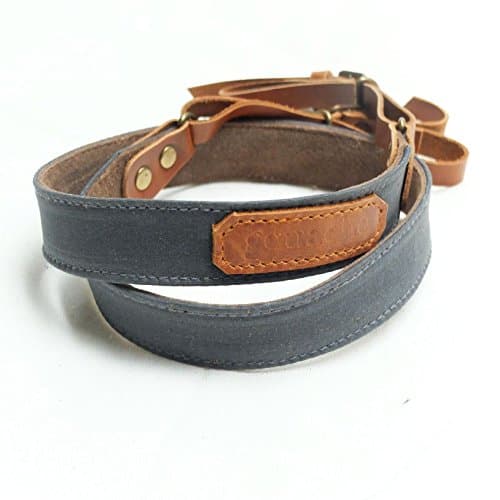 Handmade Waxed Canvas and Leather Camera Strap (Grey) by Gouache Bags
