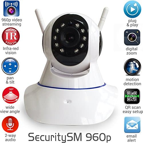 SecuritySM - 960p WIRELESS SECURITY CAMERA - IP camera, plug and play, pan/tilt 2-way audio Night vision Motion detection MicroSD 32G internet security camera