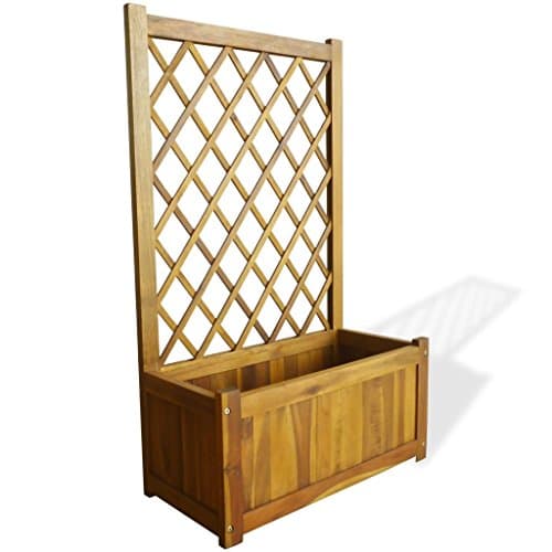Daonanba Garden Plant Container Flower Display with Trellis Solid Acacia Wood