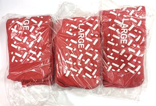 At Risk Non-Skid Slipper Socks Double Tread, Large, Red, Latex Free, Pack of 3 Pair
