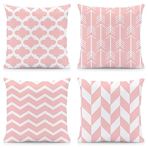 AZSMILE Pink Geometric Pattern Cushion Covers Decorative Throw Pillows for Sofa 18x18 inches Pack of 4