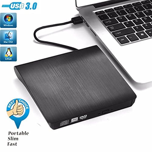 USB 3.0 External DVD Drive, Portable Ultral Slim CD/DVD RW Burner Writer Reader High Speed Data Transfer for Windows/ Vista/7/8.1/10, Mac OSX Laptop, Desktop-black