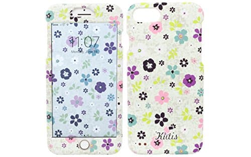 360° Slim Matte Protector Case Cover W/ Matching Wall Paper for Apple iPhone 8, iPhone 7 (White With Flowers)