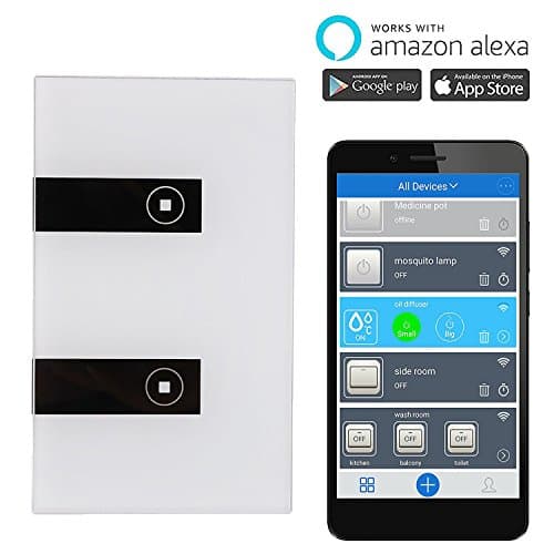 WiFi Smart Touch Switch (N wire required), Work with Alexa control Led wall light via phone anytime (2 Gang)