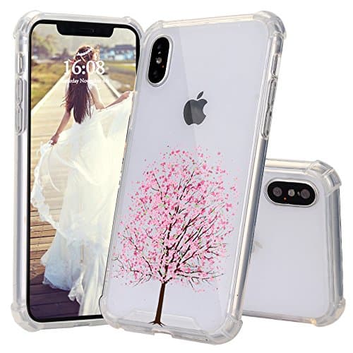 iPhone X Case, JEXICASE Cherry Blossoms Tree Girl Pattern Clear Shock Absorption Technology Bumper Hybrid Protective Cover Case for iPhone X 5.8" 2017
