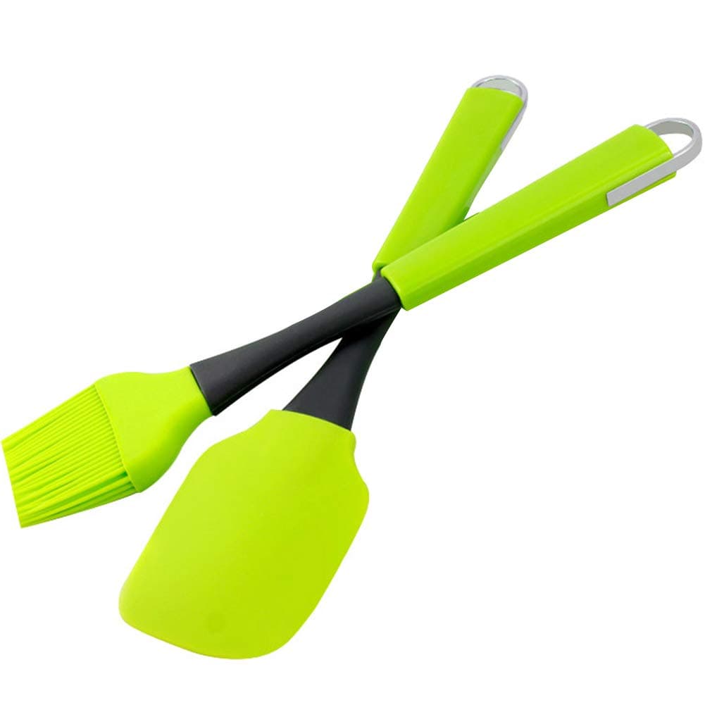 2Pc Silicone Spatulas Set, Kitchen Accessories, Non-Stick, Heat Resistant Kitchen Utensils for Cookware Baking Basting, Pastry BBQ Oil Brush And Spatula Tool Gadget Kit,Green,2pcs
