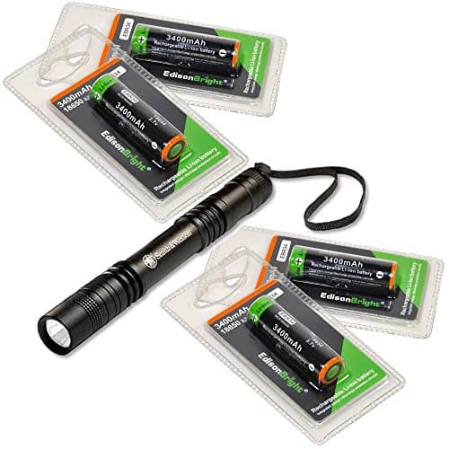 4 Pack EdisonBright EBR34 3400mAh Protected 18650 Rechargeable Li-ion Batteries with Smith &amp; Wesson PathMarker LED Flashlight.- Designed for TM26 TM15 TM11 SRT7 SRT6 P25 EC25 TK75 PD35 PD32 TK22 LD50 LD60 i4 P12 HL55 HC90 S30R and other High Drain Devices