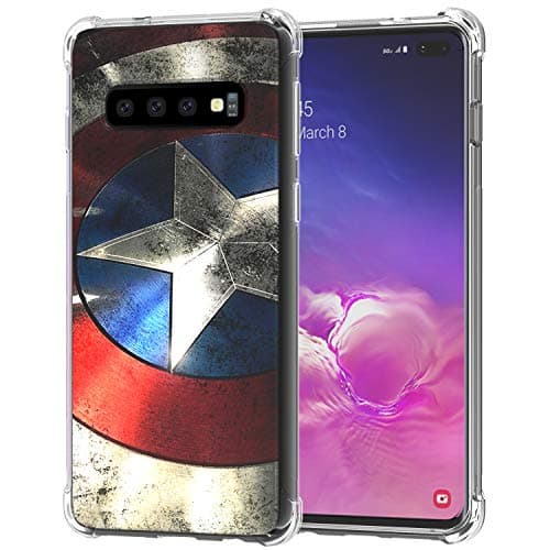 Galaxy S10+ Plus Case, Ailiber S10Plus Captain America's Shield Super Hero Red Retro Thin Light Design Shock Absorption Soft TPU Bumper Protective Cover for Samsung Galaxy S10+ 6.4 in- Captain Shield