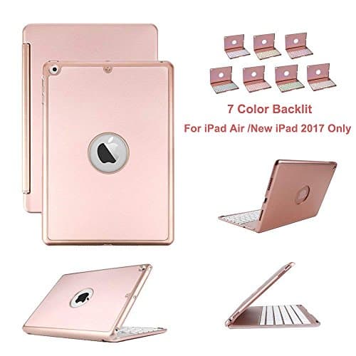 Keyboard Case for New iPad 2018, Eoso Aluminum Ultra-thin 7 Colors LED Backlit iPad Keyboard with Protective Case Cover for iPad Air/New iPad 2017-Rose Gold