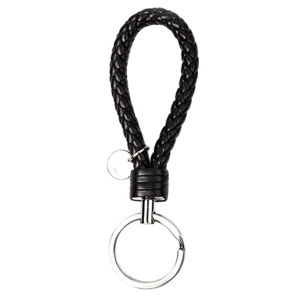 Braided Leather Keychain Handmade Keys Chains Strap for Car Key Office and Home with Alloy Key Ring (Black)