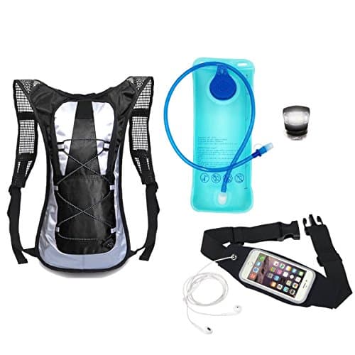 Running Hydration Backpack with Bladder, Running Belt and Safety Strobe Light - Best Gift for Runners Men and Women - Starter Kit Includes Black Hydration Pack with Pockets, 2L BPA Free Bladder