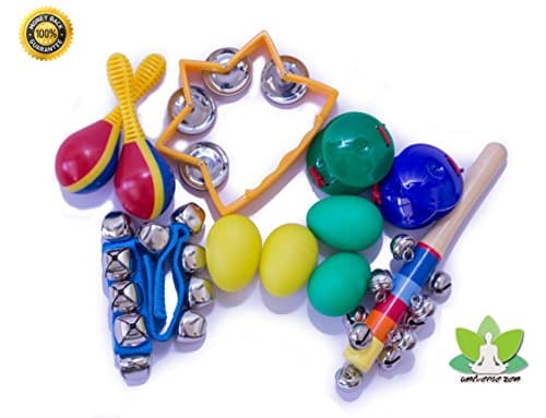Musical Instruments for Kids (8 PCS) set &amp; Percussion Toy Rhythm Band For babies - The first instruments for childrens. - Tambourine, Sleight bells, castanets, eggs shakers, maracas with portable bag