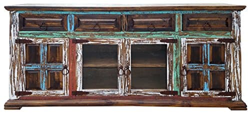 RUSTIC FOR LESS Hi End Rustic Medieval Hand Scrape TV Stand Buffet 72 inch Multicolor