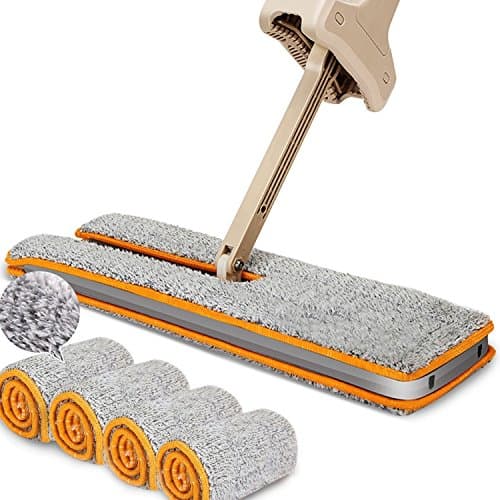 Jinway Lazy Double Sided Mop 360° Automatic Squeeze Hand-wash Free Wet &amp; Dry Floor Cleaning Mops,With 4 Pcs Mop Cloth