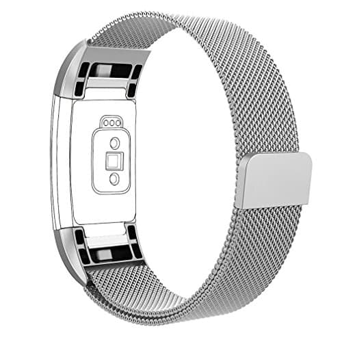 Fitbit Charge 2 Bands AIRED Milanese Strap Smartwatch Accessories Replacement Watchbands With Stainless Steel Metal And Safety Clasp For Fitbit Charge 2 HR Fitness Tracker (Silver-Type C)