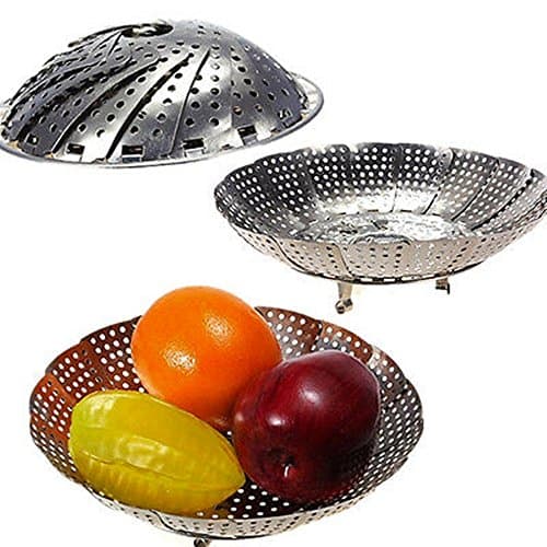 1pcs Folding Stainless Mesh Food Dish Vegetable Egg Fruit Steamer Basket Cook Poacher