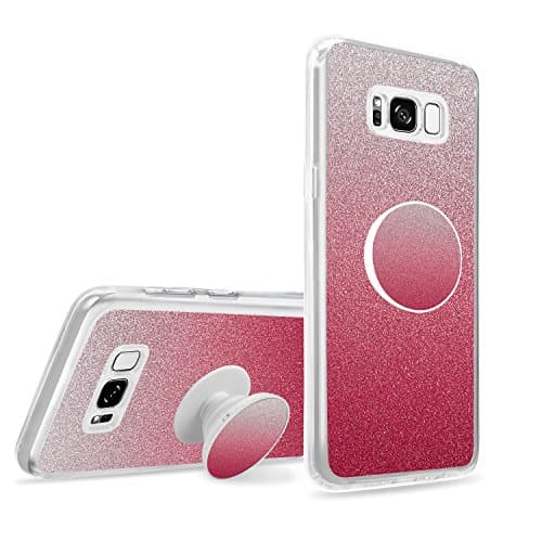 Samsung Galaxy S8 Plus Case, Glitter Soft TPU Rubber Bumper Shockproof Cover Case with Expanding Stand Grip for Samsung Galaxy S8 Plus, Perfect for Fashion Girl and Children - Pink