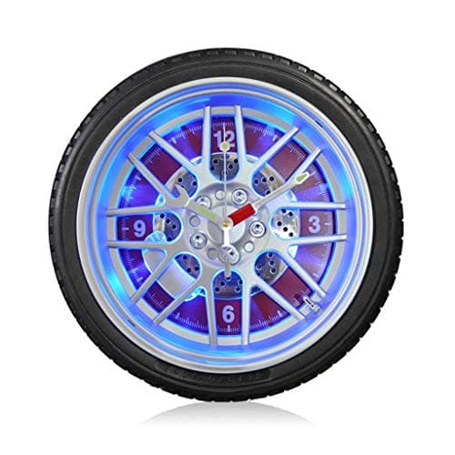 LUHEN Wall Clocks Wall Clock Silent Non-Ticking Night Light Function Car Tire Creative Decorative for Living Room Luminous Quartz Clocks (Color : D, Size : 14in)