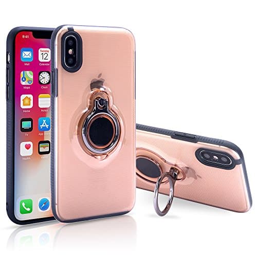 SIXRARI Iphone X Case,Iphone 10 Protective Cover With Kickstand With Magnetic Car Mount With Grip Rotating Ring Holder Stand For IphoneX Cases (Transparent gold)