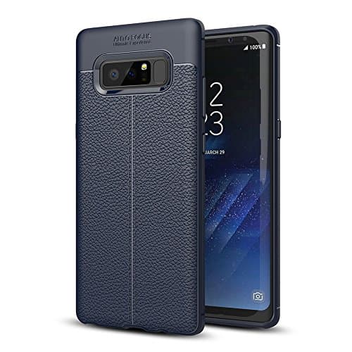 Samsung Galaxy Note 8 Case [Qi Compatible] [TPU] [Leather Look] [Slim Profile] [Sustainable] [Durable] [Non-Slippery] [Textured] [Attractive] [Light Weight] (Navy Blue)